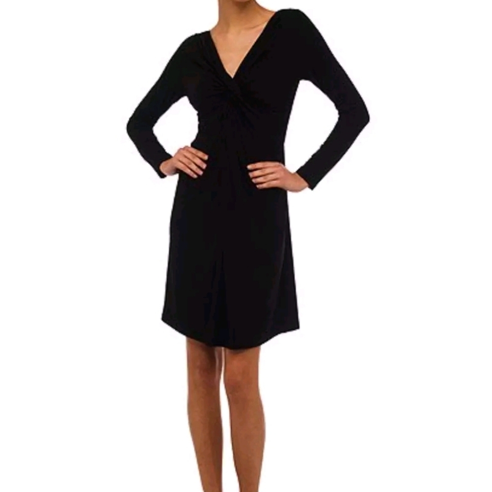 NORMA KAMALI Black Stretch Jersey Twist Knot Front Long Sleeve Dress Large